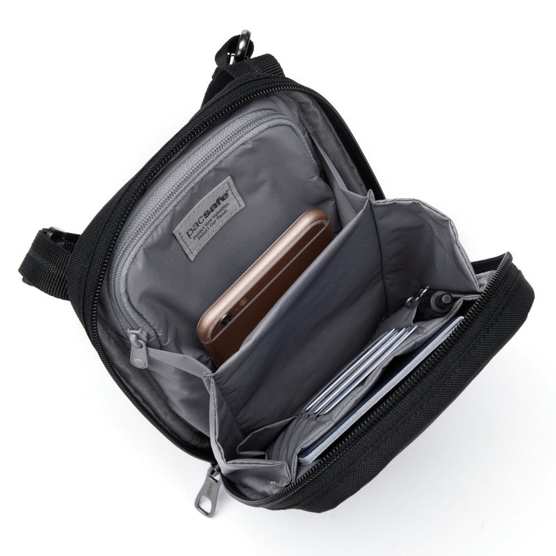 Pacsafe® RFIDsafe™ RFID blocking tech crossbody, Jet Black