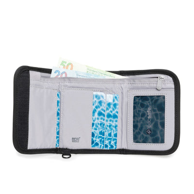 Pacsafe® RFIDsafe® V125 RFID blocking trifold wallet (lifestyle)